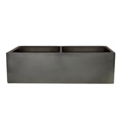 Nantucket Sinks FCFS3318D-Concrete Concrete double bowl farmhouse sink straight front view of the plain apron