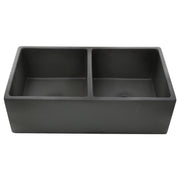Nantucket Sinks FCFS3318D-Concrete Concrete double bowl farmhouse sink elevated front view into both bowls