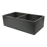 Nantucket Sinks FCFS3318D-Concrete grey Concrete double bowl fireclay farmhouse sink, three-quarter view