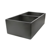 Nantucket Sinks FCFS3318D-Concrete Concrete double bowl farmhouse sink from the opposite corner, flat apron