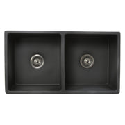 Nantucket Sinks FCFS3318D-Concrete Concrete double bowl farmhouse sink from above showing two bowls and drains