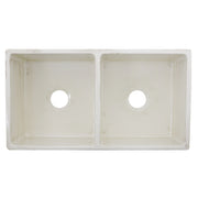 Nantucket Sinks FCFS3318D-ShabbyStraw Shabby Straw double bowl farmhouse sink from above showing two drain holes