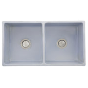 Nantucket Sinks FCFS3318D-ShabbySugar Shabby Sugar double bowl farmhouse sink from above, two bowls and drains