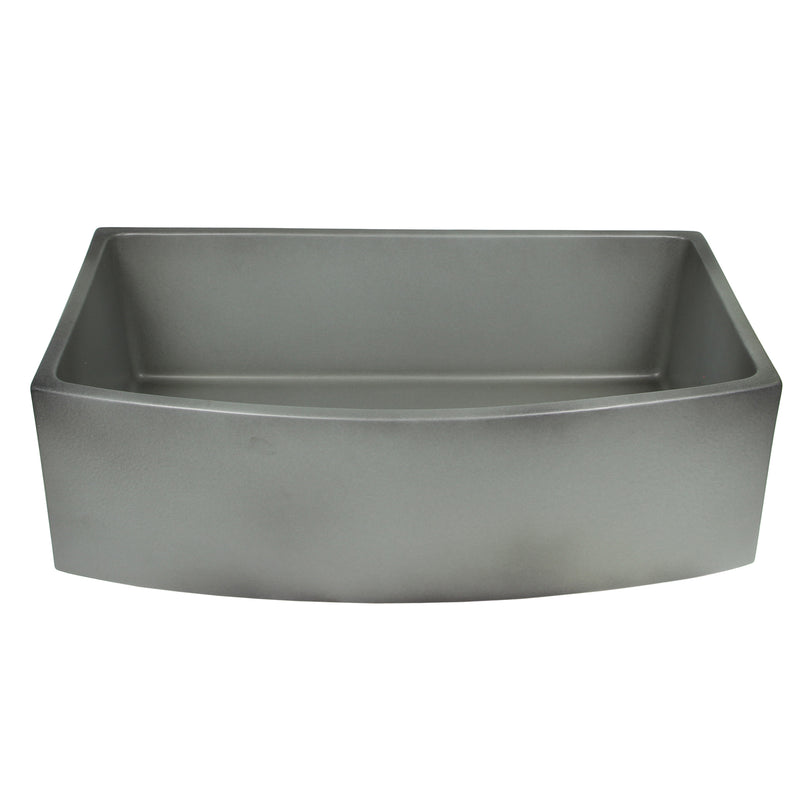 Nantucket Sinks FCFS3320CA-C grey Concrete fireclay farmhouse sink with curved apron, elevated front view