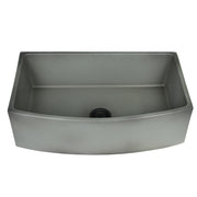Nantucket Sinks FCFS3320CA-C Concrete curved apron farmhouse sink front view into the bowl and dark drain