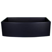 Nantucket Sinks FCFS3320CA-MB Matte Black curved apron farmhouse sink straight front view of the bowed apron