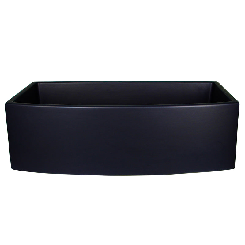Nantucket Sinks FCFS3320CA-MB Matte Black curved apron farmhouse sink straight front view of the bowed apron