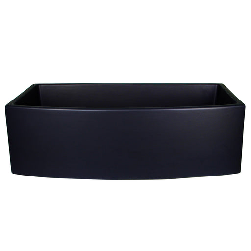 Nantucket Sinks FCFS3320CA-MB Matte Black curved apron farmhouse sink straight front view of the bowed apron