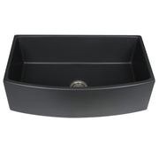 Nantucket Sinks FCFS3320CA-MB Matte Black fireclay farmhouse sink with curved apron, elevated front view
