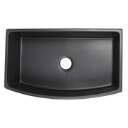 Nantucket Sinks FCFS3320CA-MB Matte Black curved apron farmhouse sink from above with the drain opening