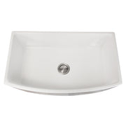 Nantucket Sinks FCFS3320CA-W white fireclay farmhouse sink with curved apron, elevated front view into the bowl