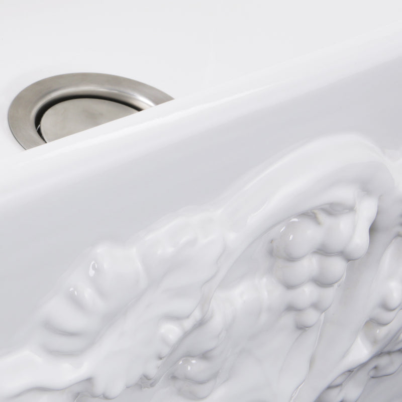 Nantucket Sinks FCFS3320S-Grapes close-up of the grape clusters and vine relief beside the drain
