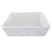 Nantucket Sinks FCFS3320S-Grapes Grapes farmhouse sink elevated front view into the single bowl