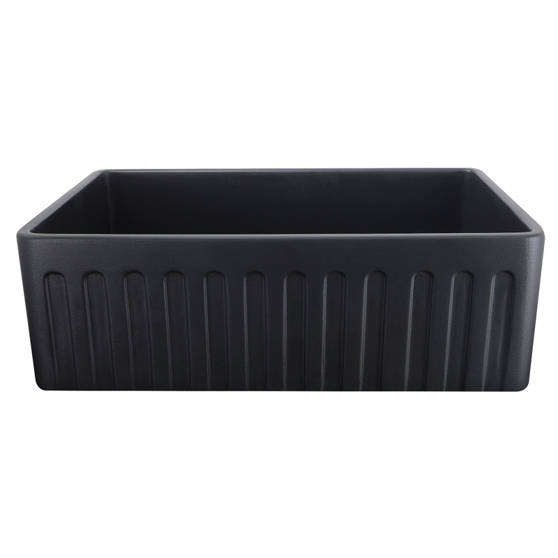 Nantucket Sinks FCFS3320S-MatteBlack Matte Black farmhouse sink reversed to the fluted apron side