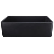 Nantucket Sinks FCFS3320S-MatteBlack Matte Black fireclay farmhouse sink, front view of the plain flat apron