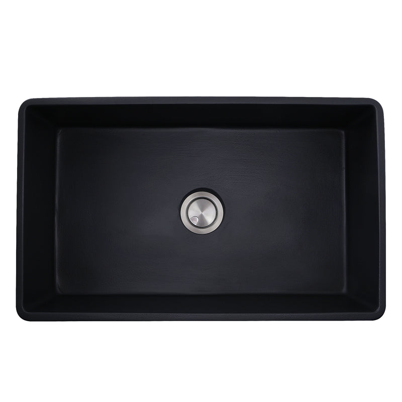 Nantucket Sinks FCFS3320S-MatteBlack Matte Black farmhouse sink straight down into the bowl and drain