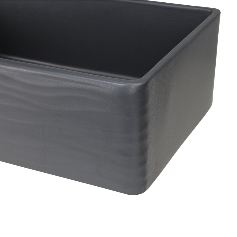 Nantucket Sinks FCFS3320S-MB-Waves close-up of the wave ripples on the matte black apron corner