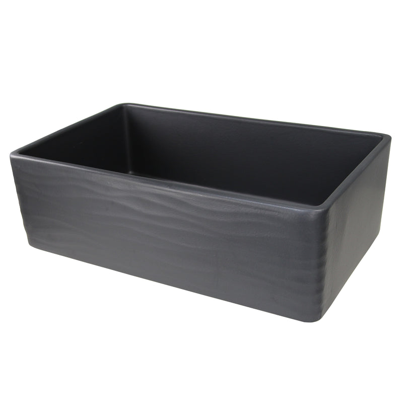Nantucket Sinks FCFS3320S-MB-Waves Matte Black Waves farmhouse sink elevated front view into the bowl