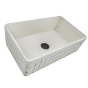 Nantucket Sinks FCFS3320S-ShabbyStraw Shabby Straw farmhouse sink reversed to the fluted apron side