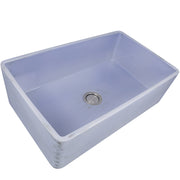 Nantucket Sinks FCFS3320S-ShabbySugar distressed Shabby Sugar light blue fireclay farmhouse sink, three-quarter view