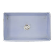 Nantucket Sinks FCFS3320S-ShabbySugar Shabby Sugar farmhouse sink from above into the blue bowl and drain