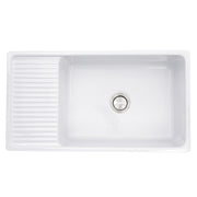 Nantucket Sinks FCFS36-DB drainboard farmhouse sink from above with the drainboard on the left