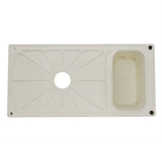 Nantucket Sinks FCFS36-DB drainboard farmhouse sink upside down showing the unglazed bottom and drain hole