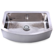 Nantucket Sinks FSSH3322 33" hand-hammered polished farmhouse sink, three-quarter view, white background
