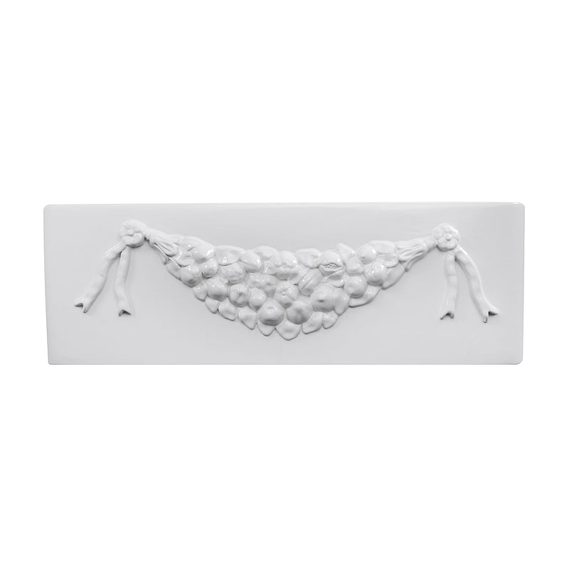 Nantucket Sinks Garland-30W Garland farmhouse sink straight front view of the floral swag and ribbon apron