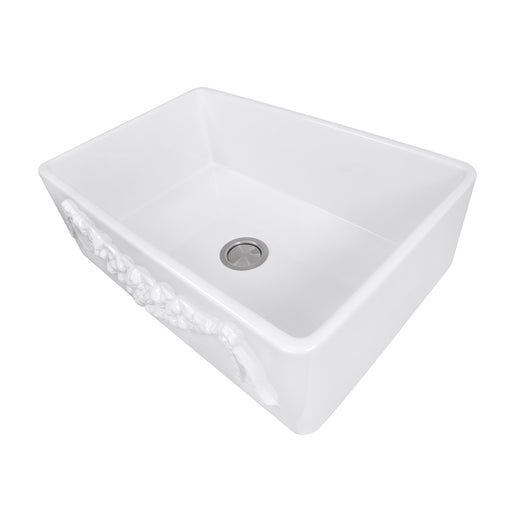 Nantucket Sinks Garland-30W Garland farmhouse sink from above at an angle into the bowl and drain