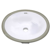 Nantucket Sinks GB-13x10-W white oval undermount sink angled from above showing the overflow and drain opening