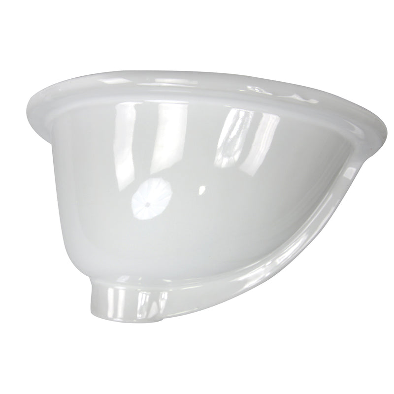 Nantucket Sinks GB-13x10-W side view of the oval undermount sink showing the glazed bowl and drain outlet