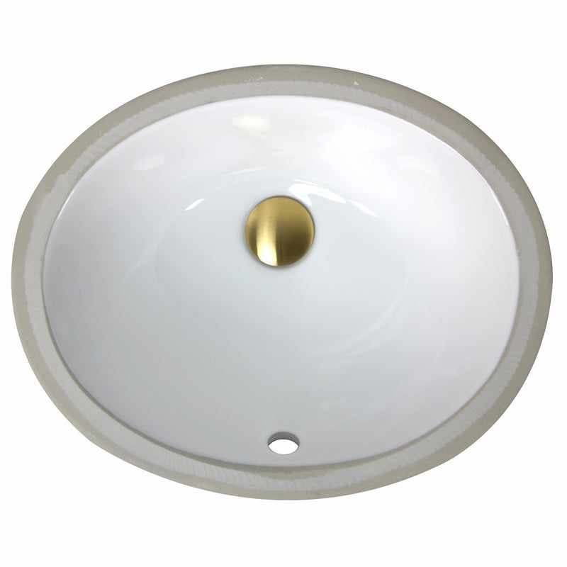 Nantucket Sinks GB-13x10-W white oval undermount bathroom sink with glazed bottom, top view, white background