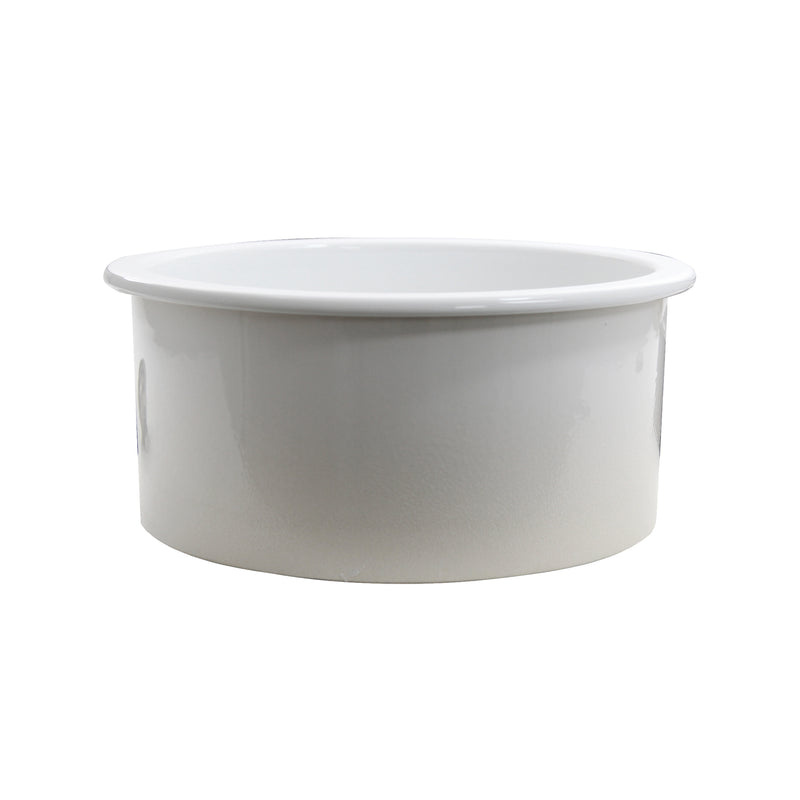 Nantucket Sinks Hyannis-18 round bar sink side view showing the deep cylindrical body and rim