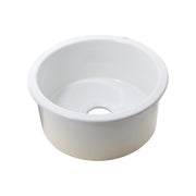 Nantucket Sinks Hyannis-18 white round fireclay bar sink, three-quarter view into the bowl