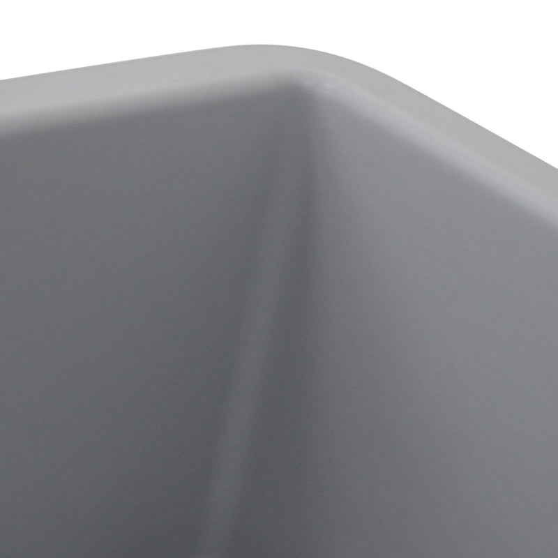 Nantucket Sinks ISFC24GR-SB1 close-up of the Matte Grey glaze at the bowl corner