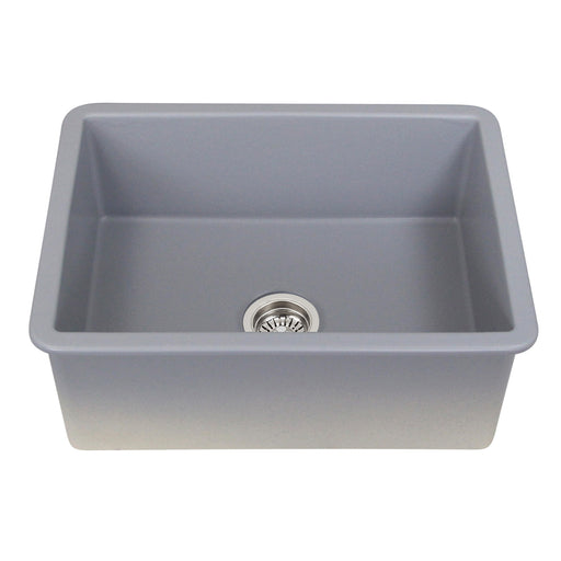 Nantucket Sinks ISFC24GR-SB1 Matte Grey single bowl sink elevated front view into the bowl