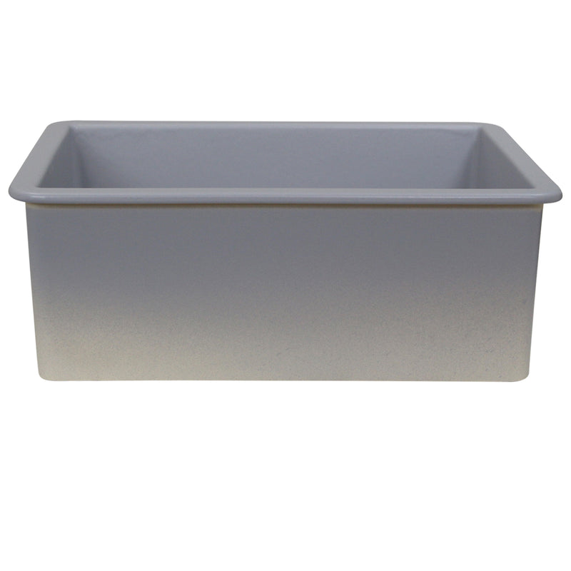 Nantucket Sinks ISFC24GR-SB1 Matte Grey single bowl sink side view showing the bowl depth and rim