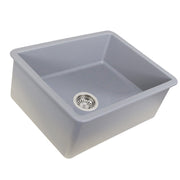 Nantucket Sinks ISFC24GR-SB1 Matte Grey fireclay single bowl kitchen sink, three-quarter view with drain