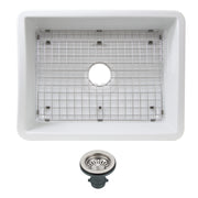 Nantucket Sinks ISFC24W-SB1 white single bowl sink with the included bottom grid and basket strainer drain