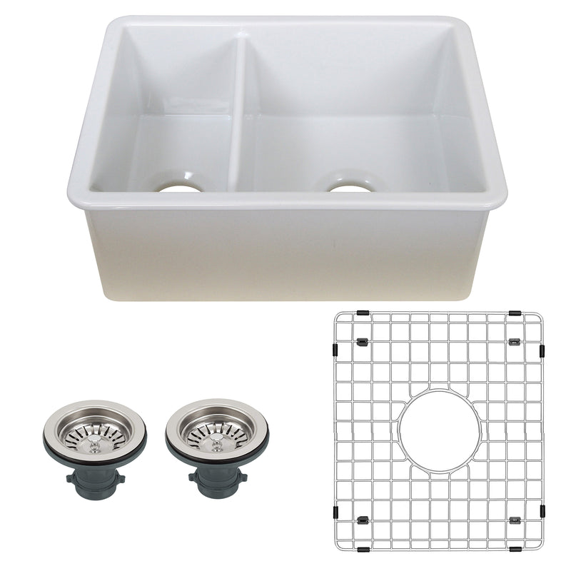 Nantucket Sinks ISFC24x18W-DB2 67/33 double bowl sink with the included two basket strainers and large-bowl grid