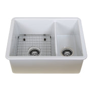 Nantucket Sinks ISFC24x18W-DB2 white fireclay 67/33 double bowl kitchen sink with grid in the large bowl