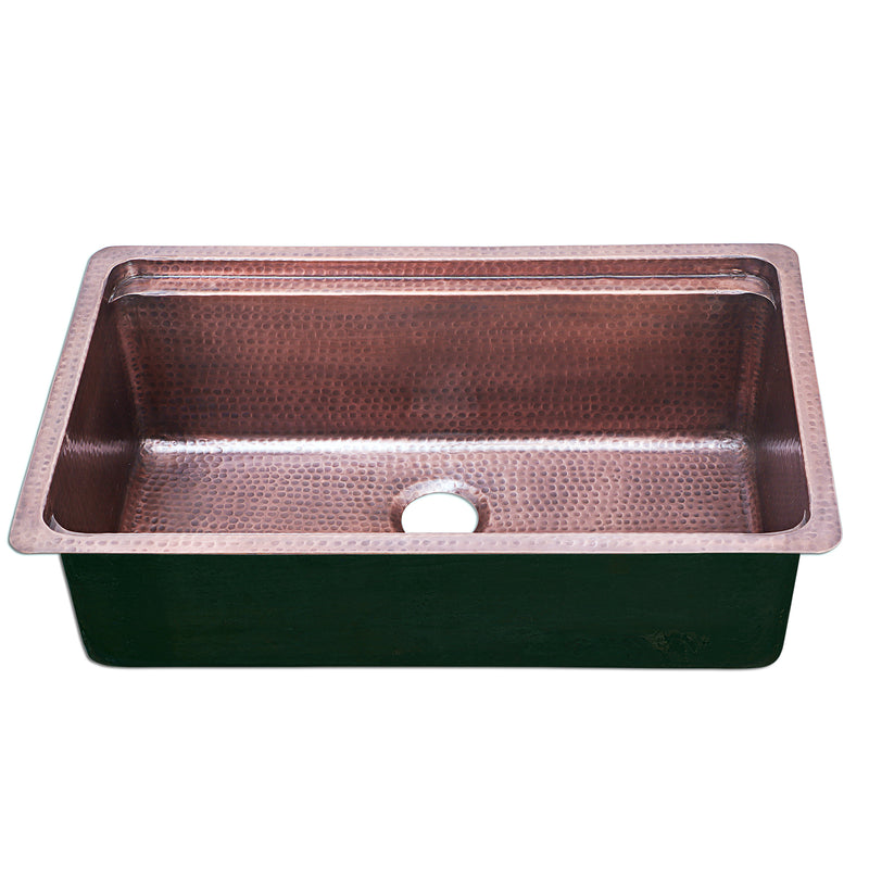 Nantucket Sinks KCH-PS-3220 front view of the empty copper bowl and ledge