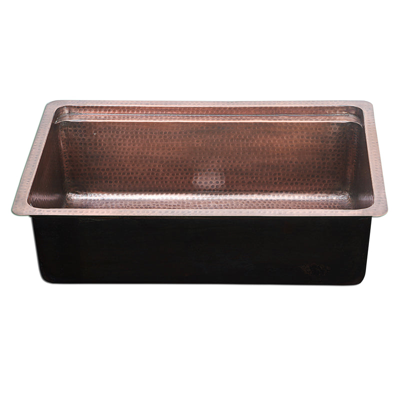 Nantucket Sinks KCH-PS-3220 low front view showing the bowl depth and dark underside