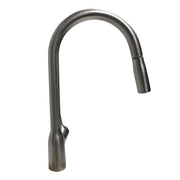 Nantucket Sinks KFPD16BRS brushed stainless pull-down faucet from the rear showing the gooseneck arc