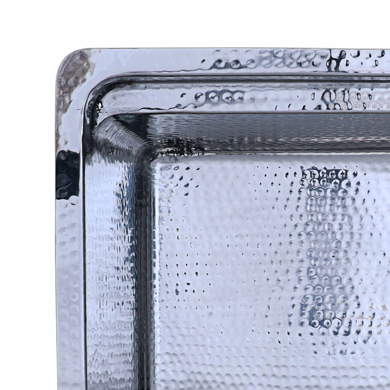 Nantucket Sinks KSSH-PS-3220 close-up of the polished hand-hammered ledge and corner