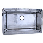 Nantucket Sinks KSSH-PS-3220 overhead view of the polished hammered bowl and rear drain