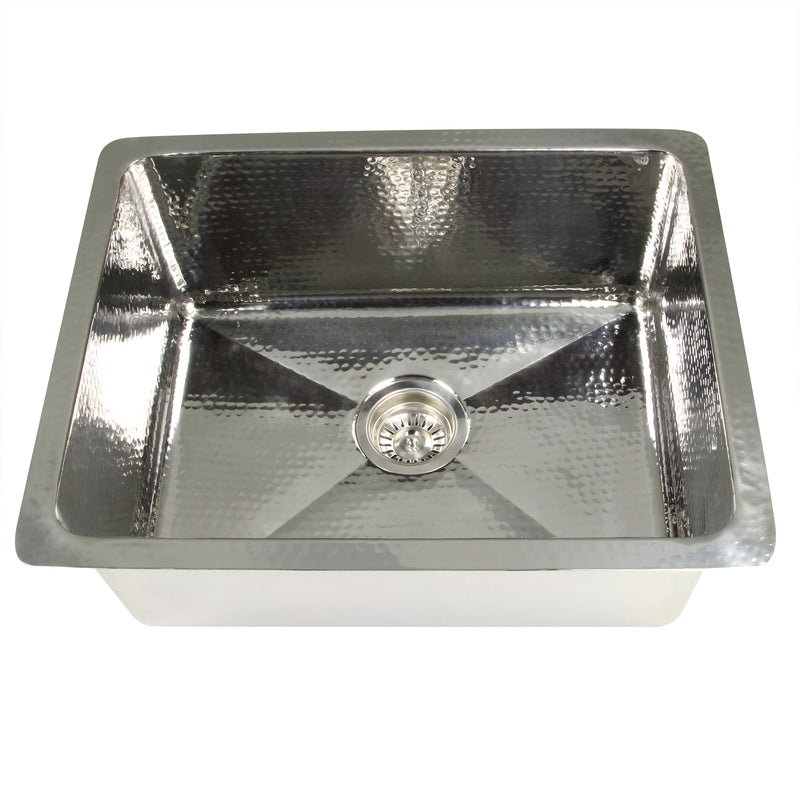 Nantucket Sinks KSSH2318-9 23" hand-hammered 9" deep sink, front view with drain, white background