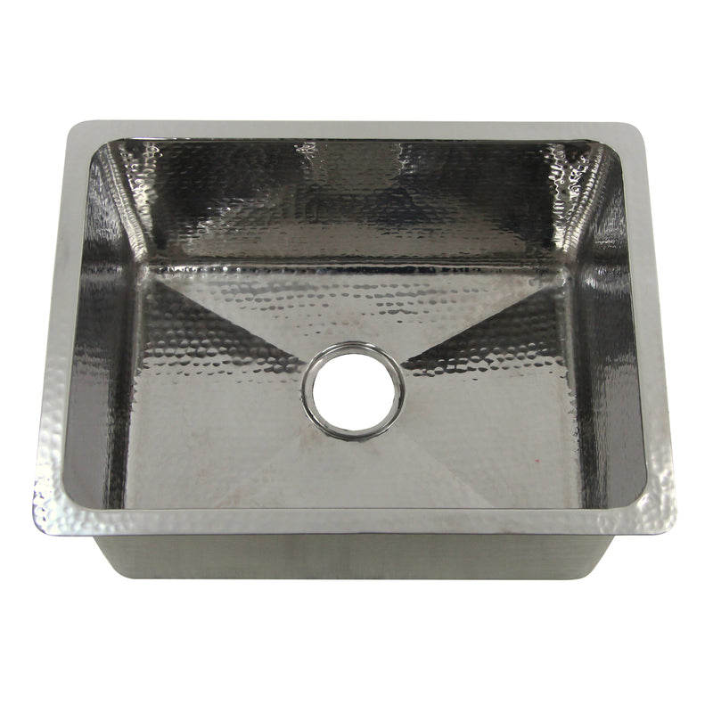 Nantucket Sinks KSSH2318-9 raised front view of the polished bowl and drain opening
