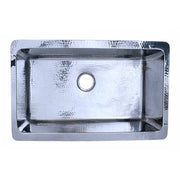 Nantucket Sinks KSSH3219-10 32" hand-hammered polished stainless sink, overhead view, white background